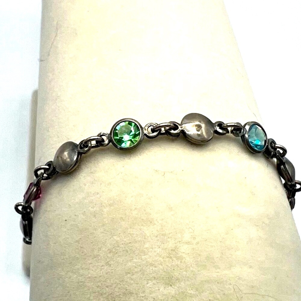 Italian 925 Sterling Silver Bracelet With Faceted Glass Gems M27 - Picture 5 of 8
